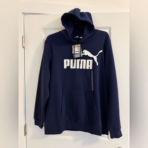 NWT mens Puma Navy Blue Hoodie with White Logo, size XXL